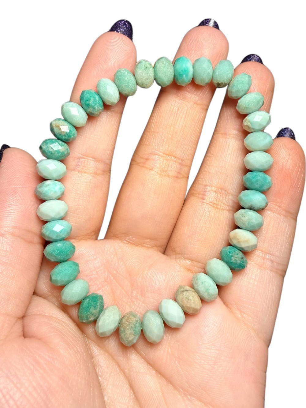 Genuine Chrysoprase Faceted Rondelle Stretch Bracelet